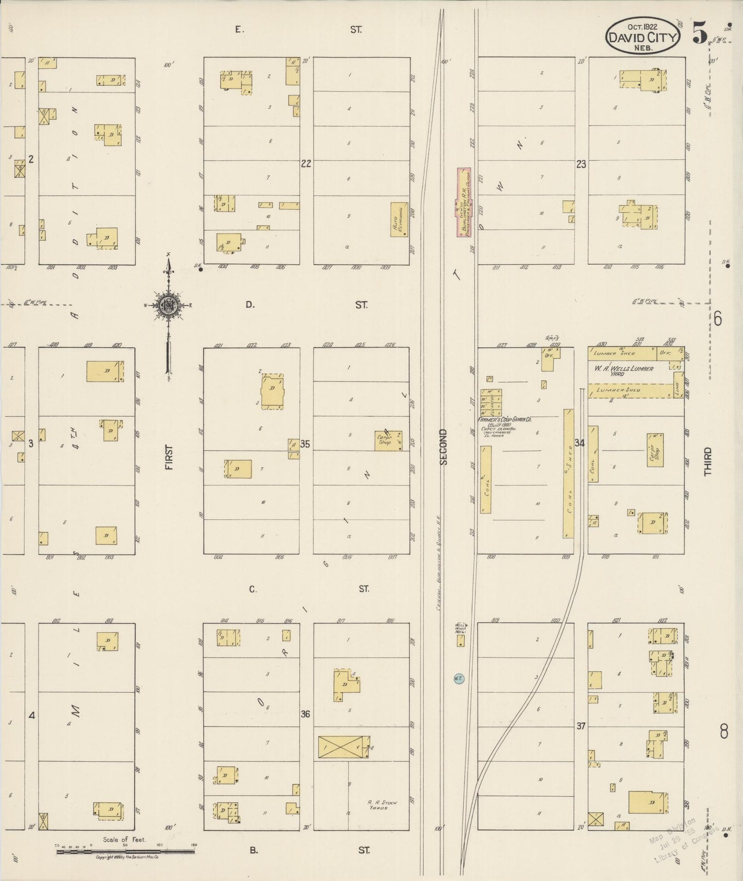 Sanborn Fire Insurance Map from David City, Butler County, Nebraska (1922), Sheet #0005 - Historic Sanborn Fire Insurance Map Print, vintage old map wall art, antique decor, genealogy gift, Nebraska Nebraska map