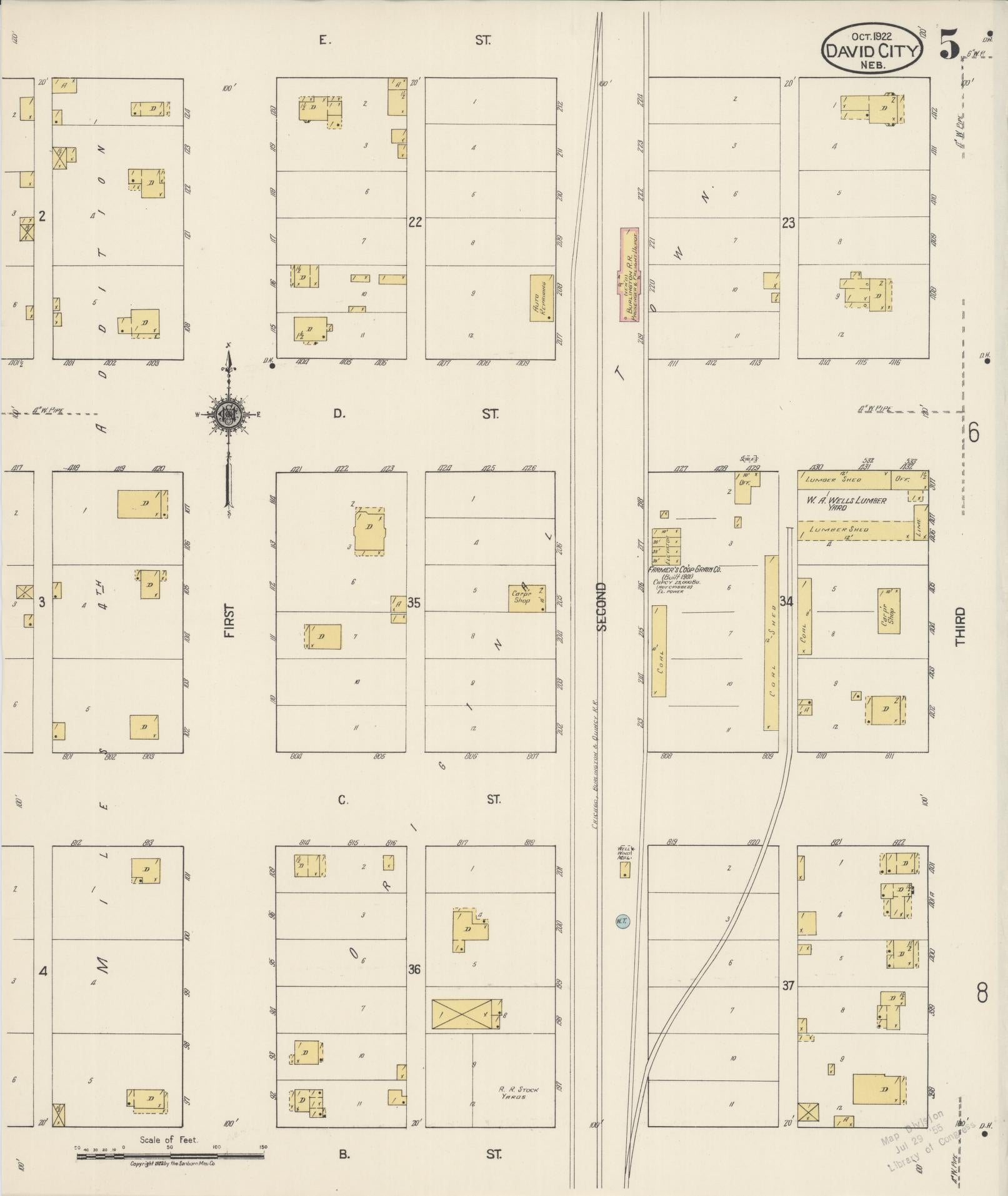 Sanborn Fire Insurance Map from David City, Butler County, Nebraska (1922), Sheet #0005 - Historic Sanborn Fire Insurance Map Print, vintage old map wall art, antique decor, genealogy gift, Nebraska Nebraska map