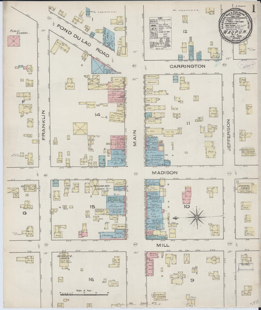 Sanborn Fire Insurance Map from Waupun, Dodge and Fond du Lac Counties, Wisconsin (1885), Sheet #0001 - Historic Sanborn Fire Insurance Map Print, vintage old map wall art, antique decor, genealogy gift, Wisconsin Wisconsin map