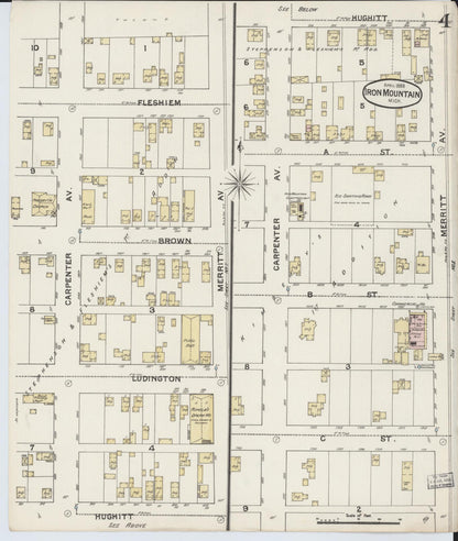 Sanborn Fire Insurance Map from Iron Mountain, Dickinson County, Michigan (1888), Sheet #0004 - Complete Map Set gallery image, historic Sanborn map, vintage wall art, Michigan Michigan