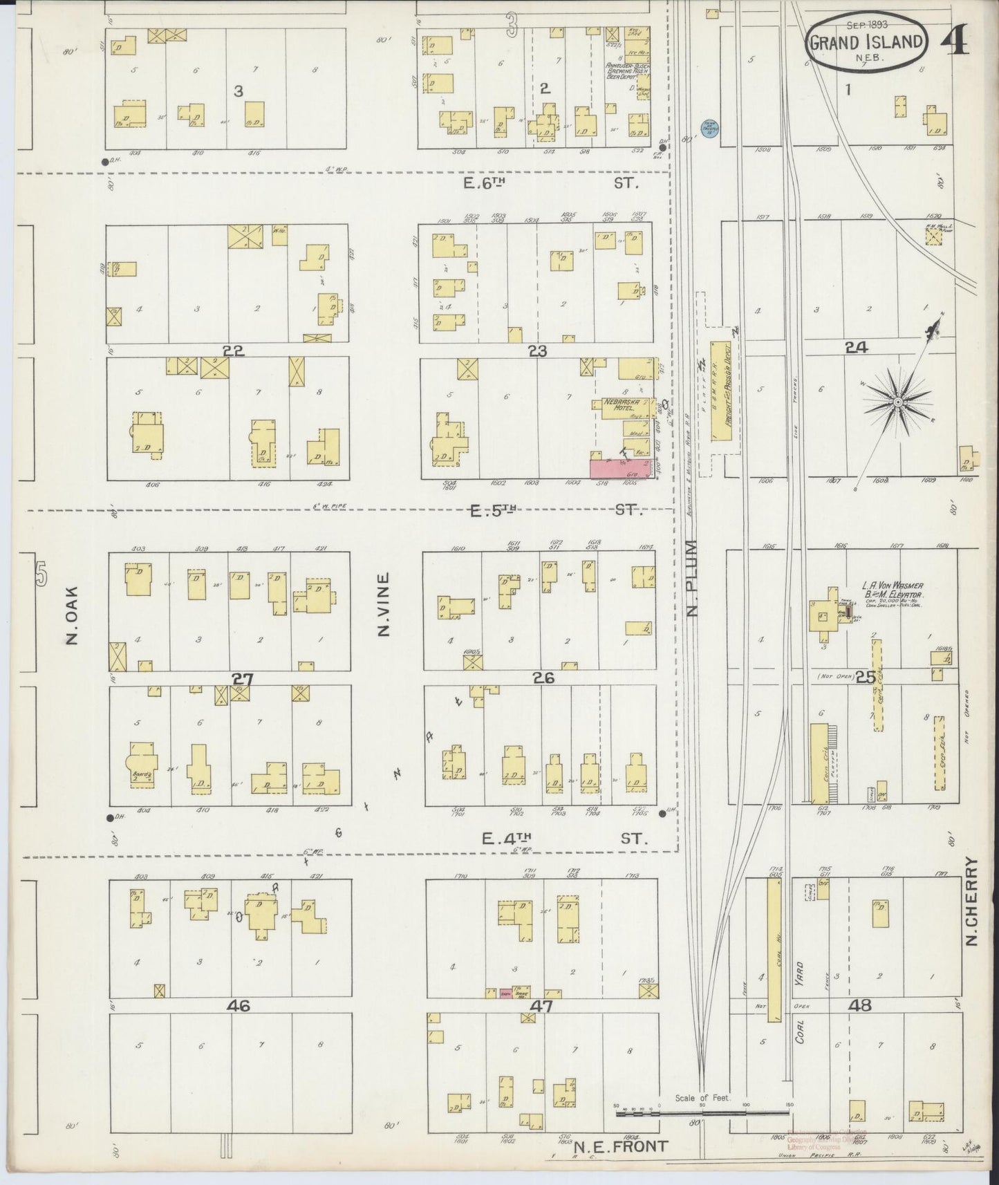 Sanborn Fire Insurance Map from Grand Island, Hall County, Nebraska (1893), Sheet #0004 - Historic Sanborn Fire Insurance Map Print, vintage old map wall art, antique decor, genealogy gift, Nebraska Nebraska map