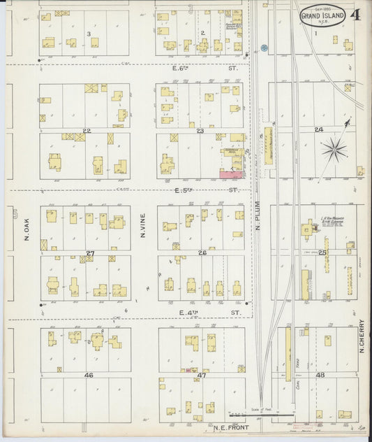 Sanborn Fire Insurance Map from Grand Island, Hall County, Nebraska (1893), Sheet #0004 - Historic Sanborn Fire Insurance Map Print, vintage old map wall art, antique decor, genealogy gift, Nebraska Nebraska map