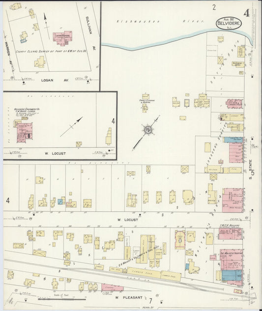 Sanborn Fire Insurance Map from Belvidere, Boone County, Illinois (1912), Sheet #0004 - Historic Sanborn Fire Insurance Map Print, vintage old map wall art, antique decor, genealogy gift, Illinois Illinois map