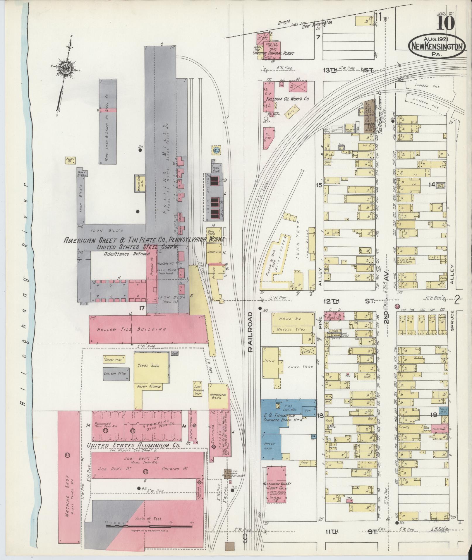 Sanborn Fire Insurance Map from New Kensington, Westmoreland County, Pennsylvania (1921), Sheet #0010 - Complete Map Set gallery image, historic Sanborn map, vintage wall art, Pennsylvania Pennsylvania