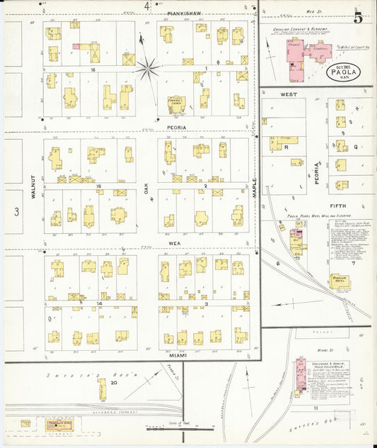 Sanborn Fire Insurance Map from Paola, Miami County, Kansas (1905), Sheet #0005 - Historic Sanborn Fire Insurance Map Print, vintage old map wall art, antique decor, genealogy gift, Kansas Kansas map