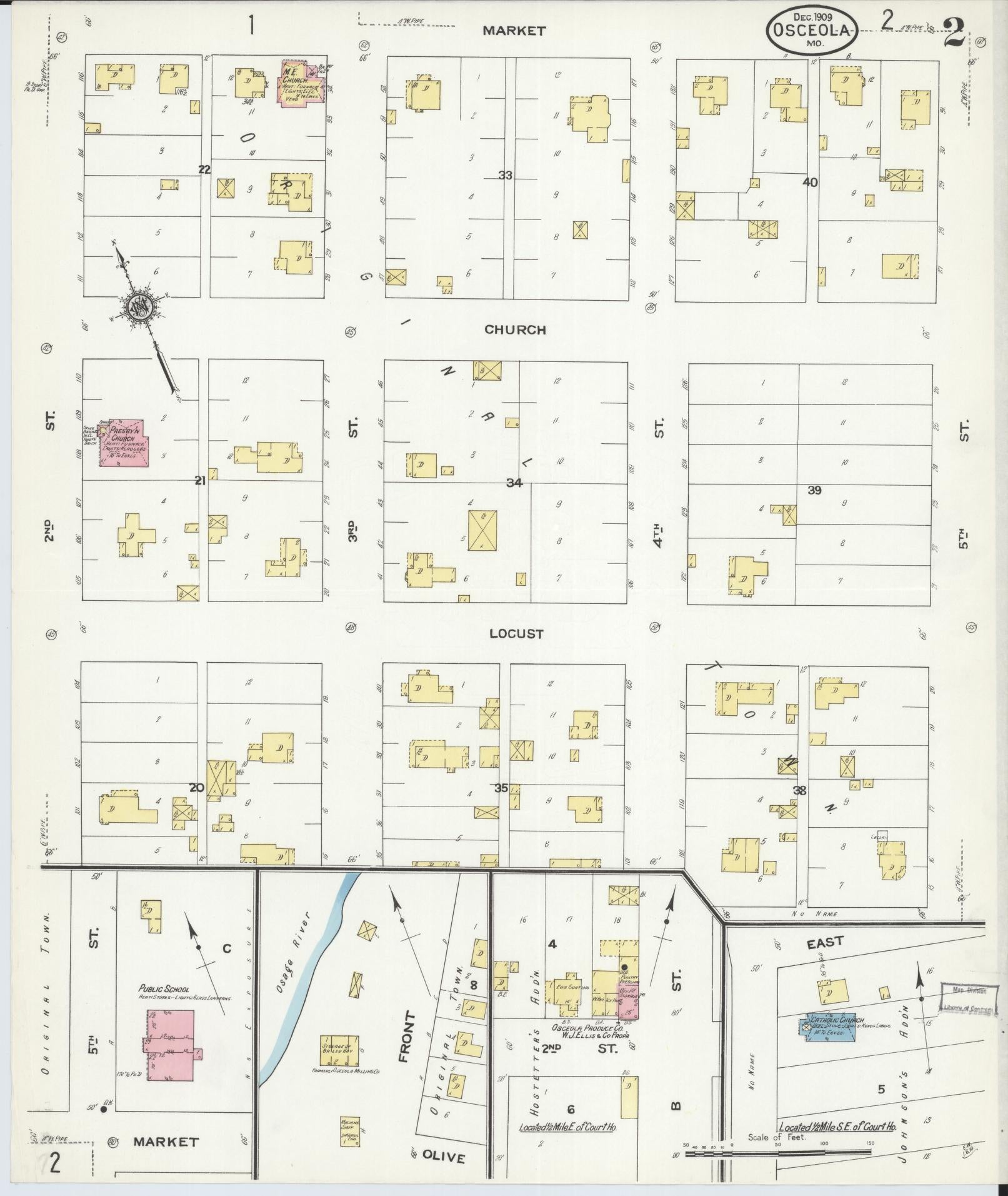 Sanborn Fire Insurance Map from Osceola, Saint Clair County, Missouri (1909), Sheet #0002 - Historic Sanborn Fire Insurance Map Print, vintage old map wall art, antique decor, genealogy gift, Missouri Missouri map