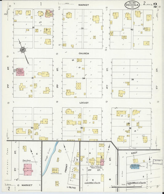Sanborn Fire Insurance Map from Osceola, Saint Clair County, Missouri (1909), Sheet #0002 - Historic Sanborn Fire Insurance Map Print, vintage old map wall art, antique decor, genealogy gift, Missouri Missouri map
