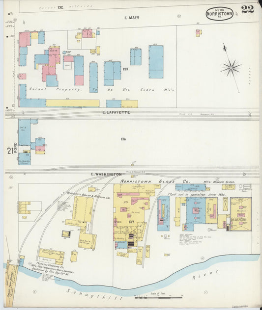 Sanborn Fire Insurance Map from Norristown, Montgomery County, Pennsylvania (1896), Sheet #0022 - Historic Sanborn Fire Insurance Map Print, vintage old map wall art, antique decor, genealogy gift, Pennsylvania Pennsylvania map
