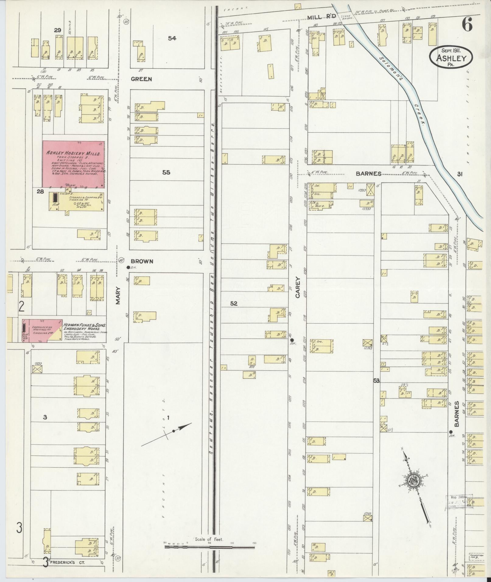 Sanborn Fire Insurance Map from Ashley, Luzerne County, Pennsylvania (1911), Sheet #0006 - Historic Sanborn Fire Insurance Map Print, vintage old map wall art, antique decor, genealogy gift, Pennsylvania Pennsylvania map