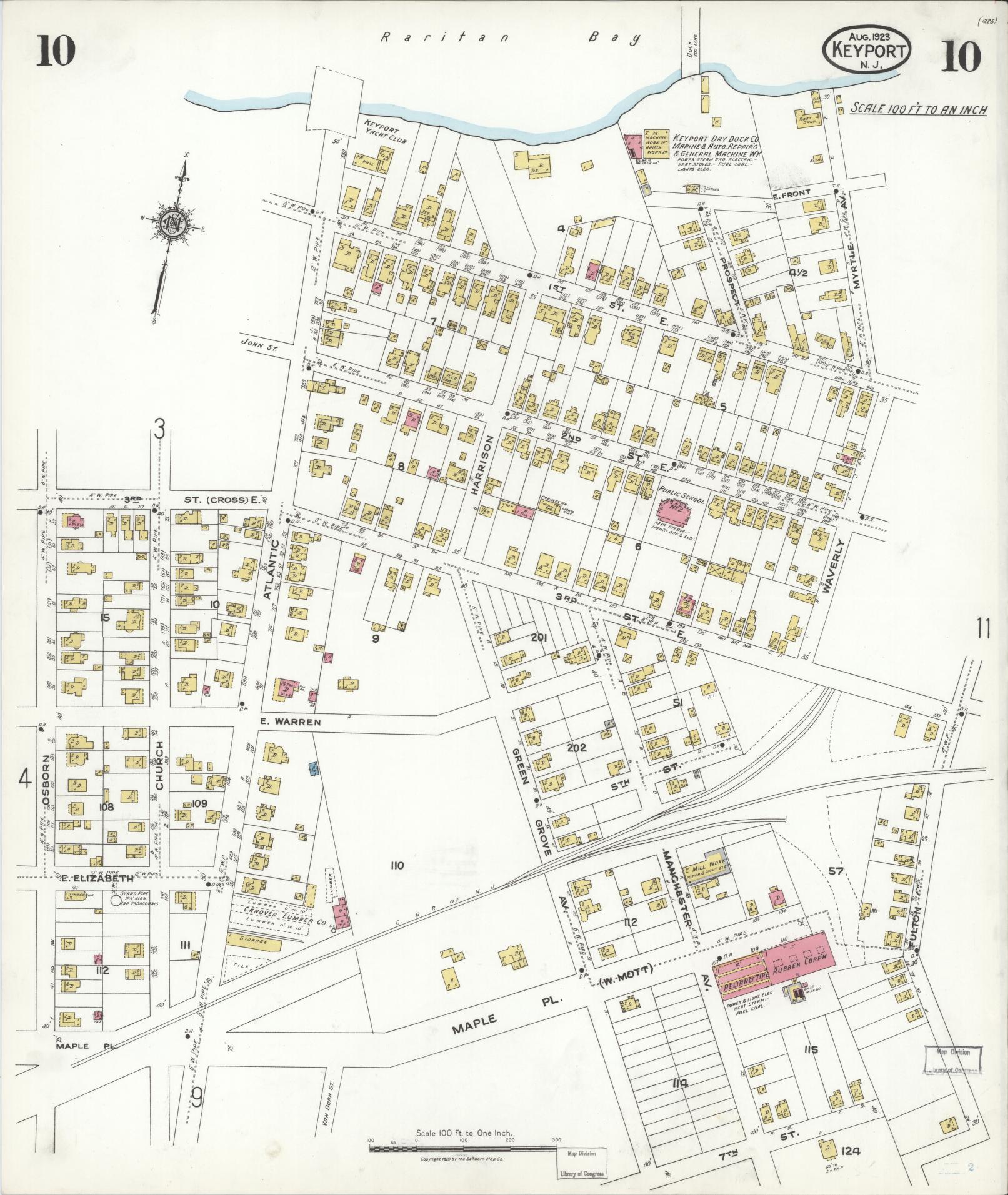 Sanborn Fire Insurance Map from Keyport, Monmouth County, New Jersey (1923), Sheet #0010 - Historic Sanborn Fire Insurance Map Print, vintage old map wall art, antique decor, genealogy gift, New Jersey New Jersey map