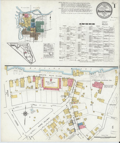 Sanborn Fire Insurance Map from Tarpon Springs, Pinellas County, Florida (1919), Sheet #0001 - Historic Sanborn Fire Insurance Map Print, vintage old map wall art, antique decor, genealogy gift, Florida Florida map