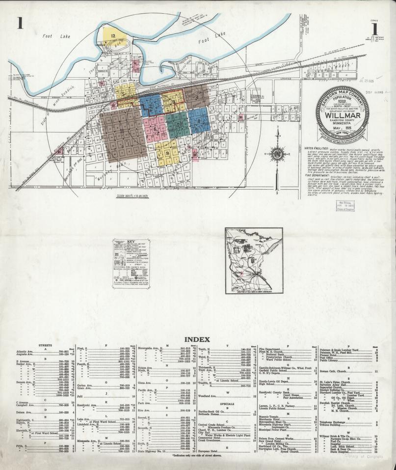 Sanborn Fire Insurance Map from Willmar, Kandiyohi County, Minnesota. (1925) – Map View