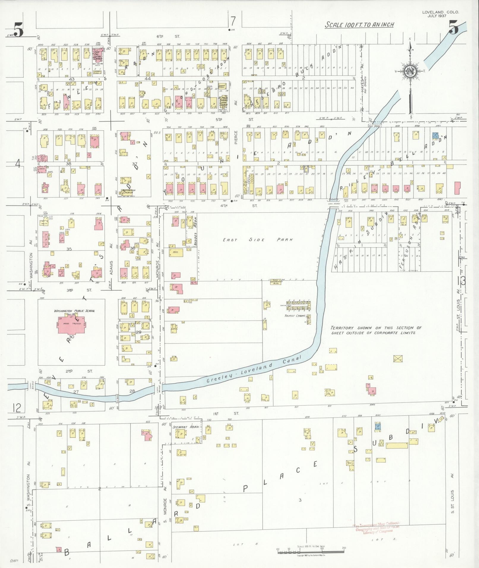 Sanborn Fire Insurance Map from Loveland, Larimer County, Colorado (1937), Sheet #0005 - Historic Sanborn Fire Insurance Map Print, vintage old map wall art, antique decor, genealogy gift, Colorado Colorado map