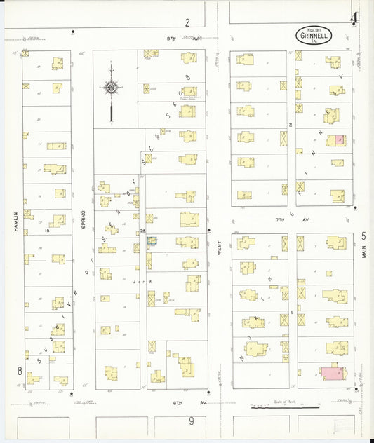 Sanborn Fire Insurance Map from Grinnell, Poweshiek County, Iowa (1911), Sheet #0004 - Historic Sanborn Fire Insurance Map Print, vintage old map wall art
