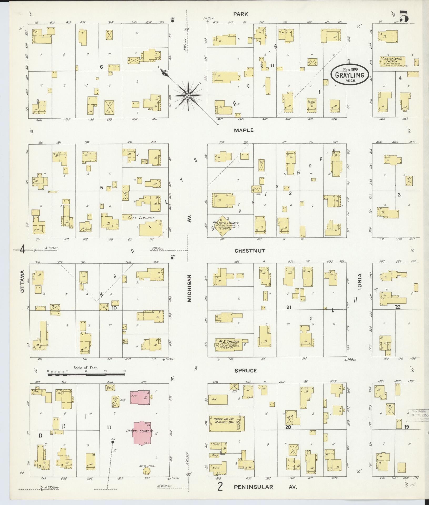 Sanborn Fire Insurance Map from Grayling, Crawford County, Michigan (1909), Sheet #0005 - Complete Map Set gallery image, historic Sanborn map, vintage wall art, Michigan Michigan