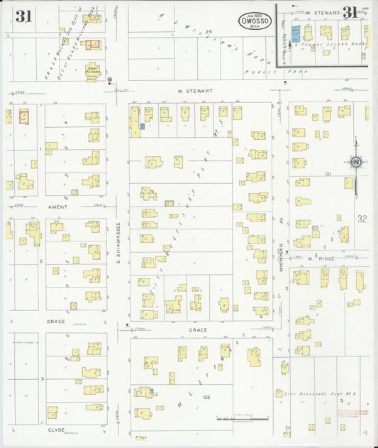 Sanborn Fire Insurance Map from Owosso, Shiawassee County, Michigan (1930), Sheet #0031 - Historic Sanborn Fire Insurance Map Print, vintage old map wall art, antique decor, genealogy gift, Michigan Michigan map