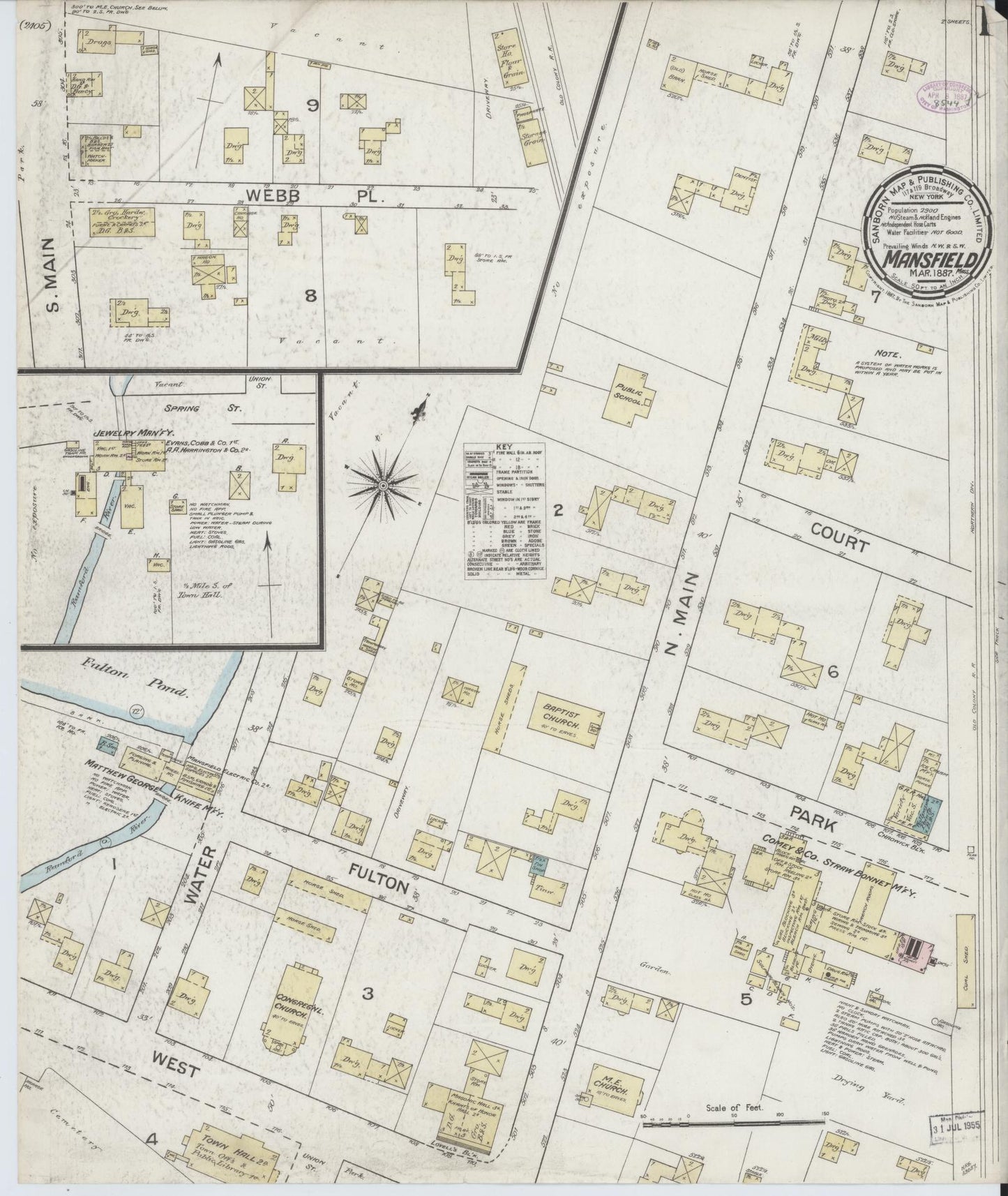 Sanborn Fire Insurance Map from Mansfield, Bristol County, Massachusetts (1887), Sheet #0001 - Complete Map Set gallery image, historic Sanborn map, vintage wall art, Massachusetts Massachusetts