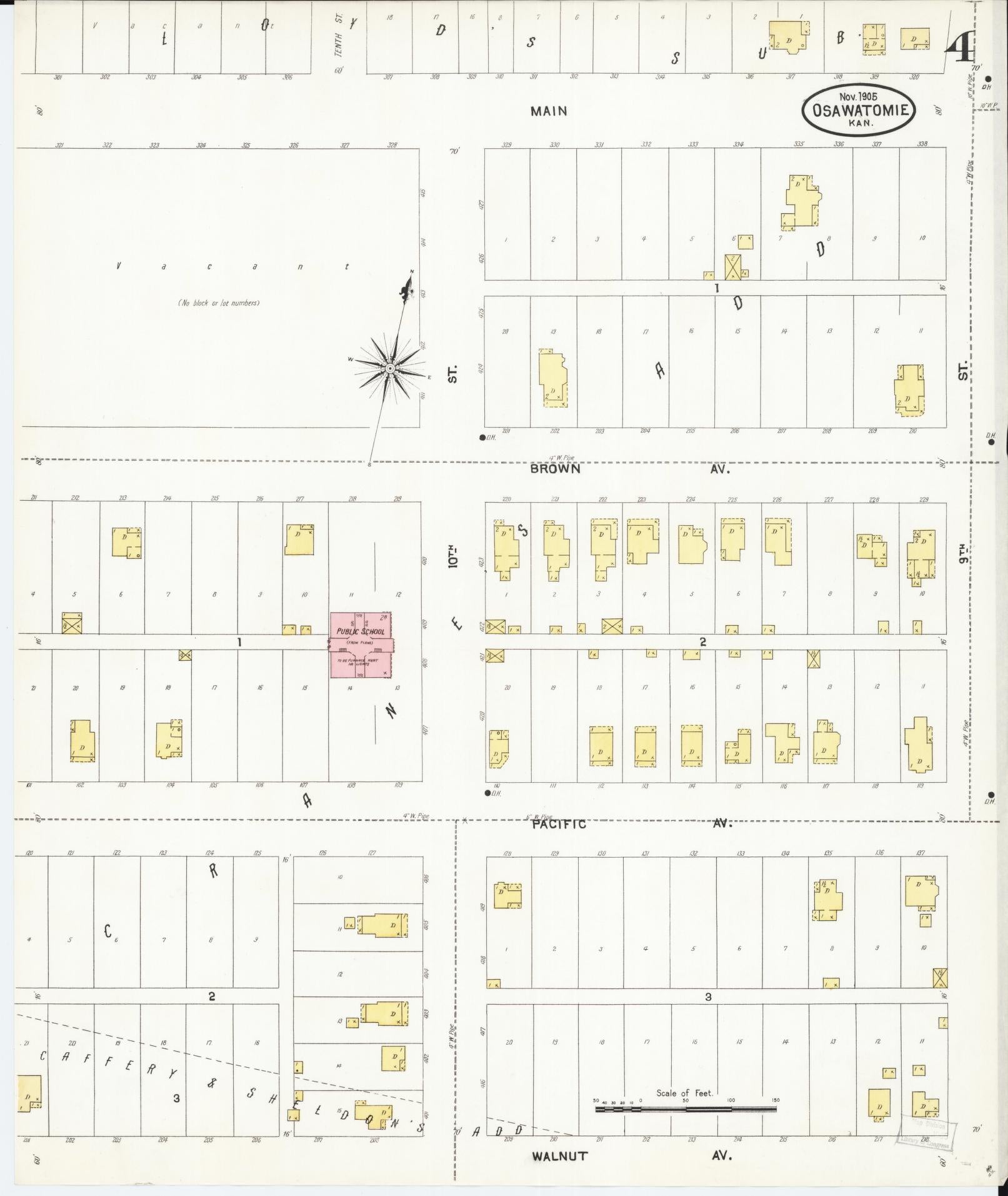 Sanborn Fire Insurance Map from Osawatomie, Miami County, Kansas (1905), Sheet #0004 - Complete Map Set gallery image, historic Sanborn map, vintage wall art, Kansas Kansas
