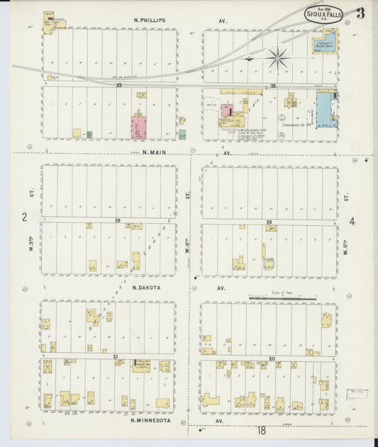 Sanborn Fire Insurance Map from Sioux Falls, Minnehaha County, South Dakota (1896), Sheet #0003 - Historic Sanborn Fire Insurance Map Print, vintage old map wall art, antique decor, genealogy gift, South Dakota South Dakota map