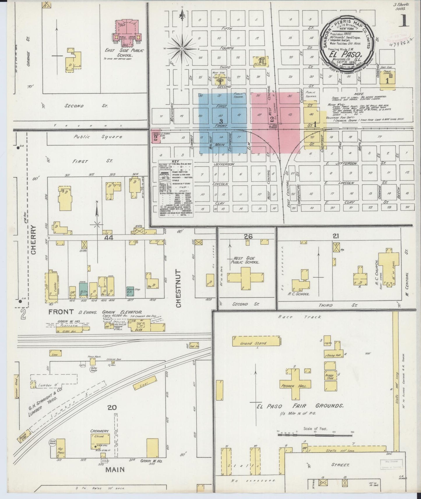 Sanborn Fire Insurance Map from El Paso, Woodford County, Illinois (1892), Sheet #0001 - Complete Map Set gallery image, historic Sanborn map, vintage wall art, Illinois Illinois