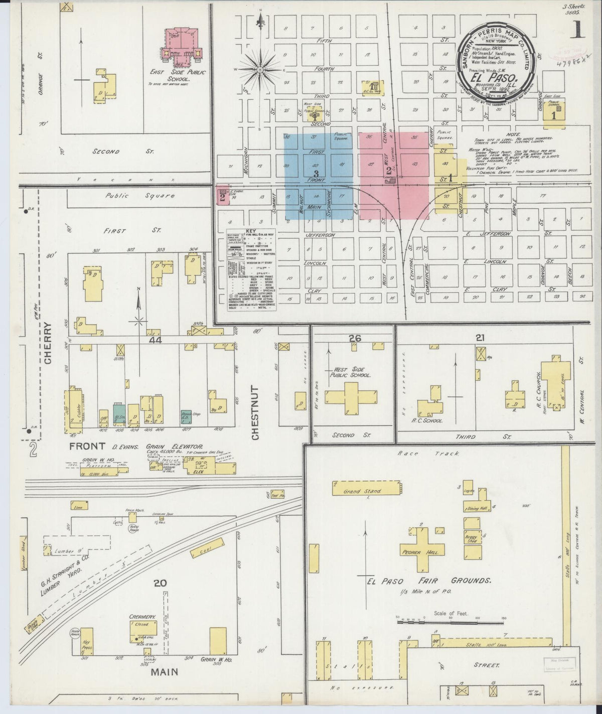 Sanborn Fire Insurance Map from El Paso, Woodford County, Illinois (1892), Sheet #0001 - Complete Map Set gallery image, historic Sanborn map, vintage wall art, Illinois Illinois