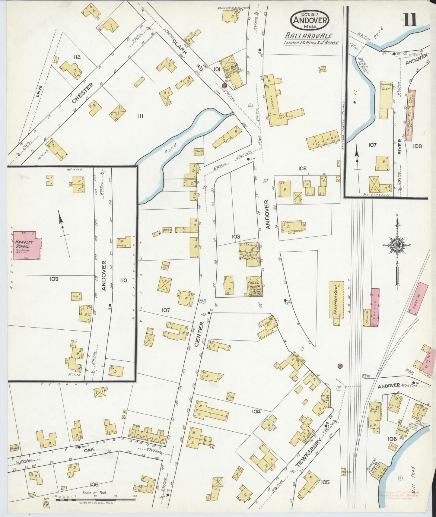 Sanborn Fire Insurance Map from Andover, Essex County, Massachusetts (1917), Sheet #0011 - Complete Map Set gallery image, historic Sanborn map, vintage wall art, Massachusetts Massachusetts