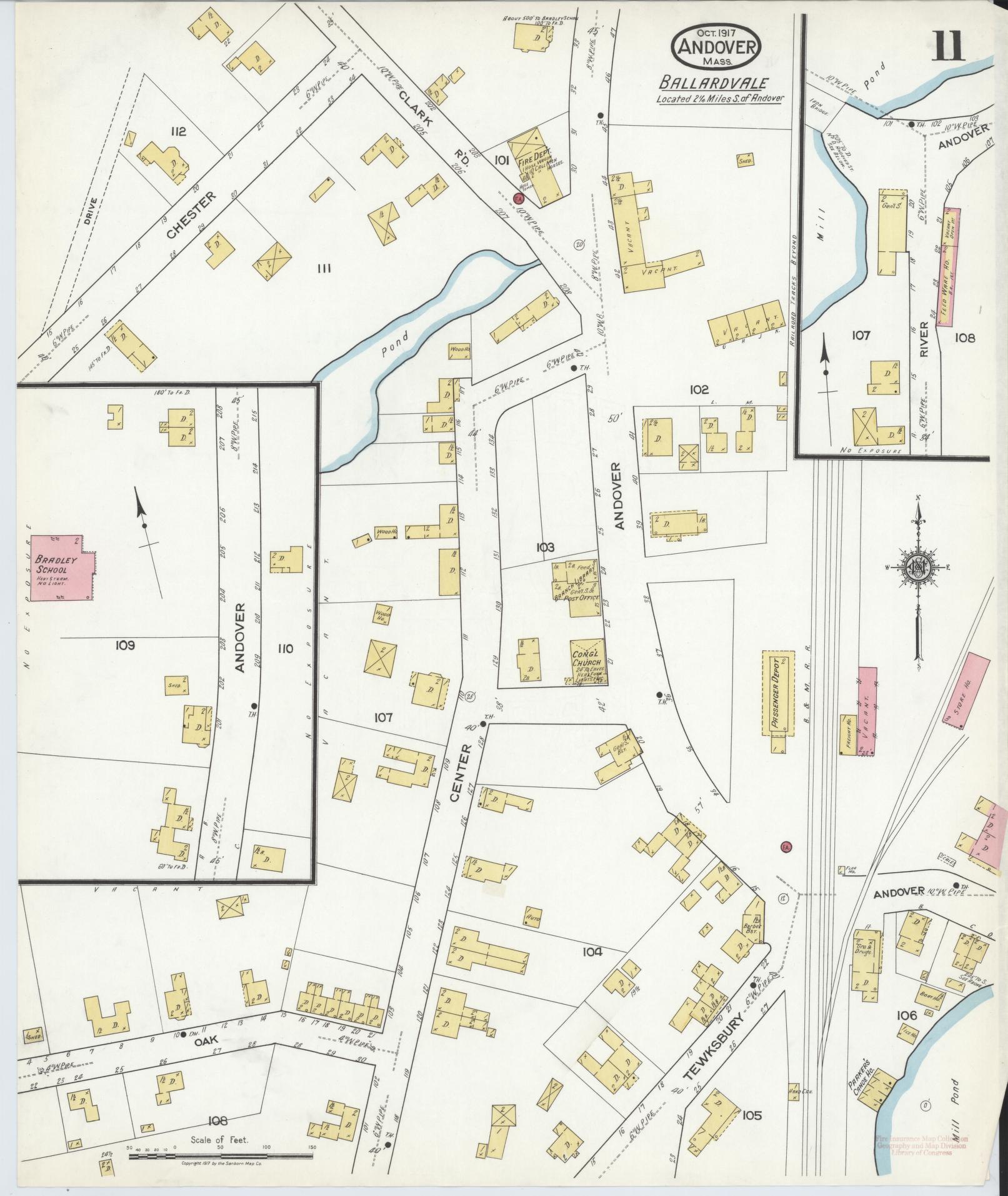 Sanborn Fire Insurance Map from Andover, Essex County, Massachusetts (1917), Sheet #0011 - Complete Map Set gallery image, historic Sanborn map, vintage wall art, Massachusetts Massachusetts
