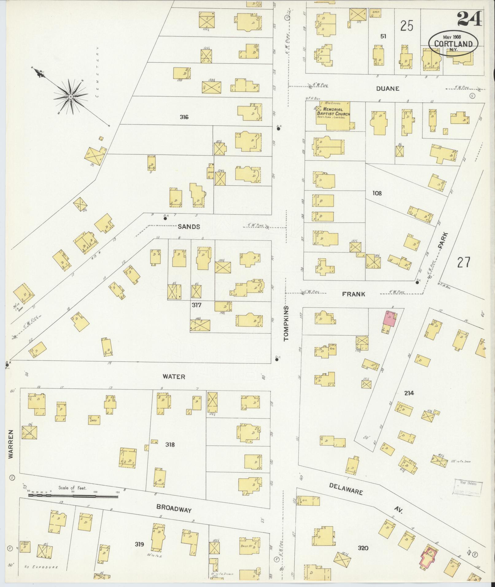 Sanborn Fire Insurance Map from Cortland, Cortland County, New York (1908), Sheet #0024 - Historic Sanborn Fire Insurance Map Print, vintage old map wall art, antique decor, genealogy gift, New York New York map