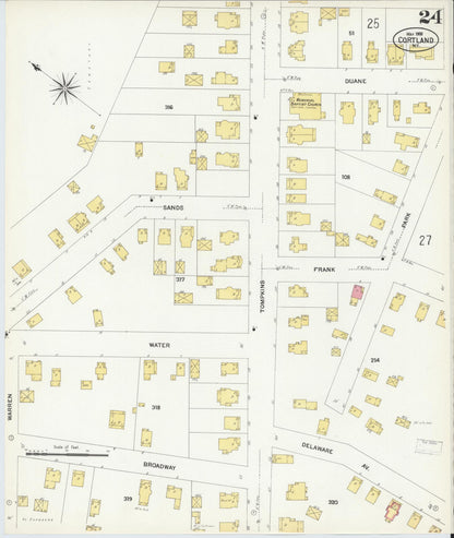 Sanborn Fire Insurance Map from Cortland, Cortland County, New York (1908), Sheet #0024 - Historic Sanborn Fire Insurance Map Print, vintage old map wall art, antique decor, genealogy gift, New York New York map