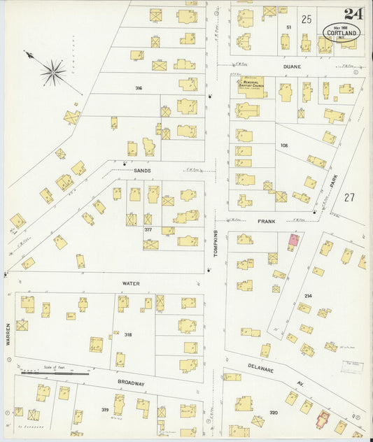 Sanborn Fire Insurance Map from Cortland, Cortland County, New York (1908), Sheet #0024 - Historic Sanborn Fire Insurance Map Print, vintage old map wall art, antique decor, genealogy gift, New York New York map