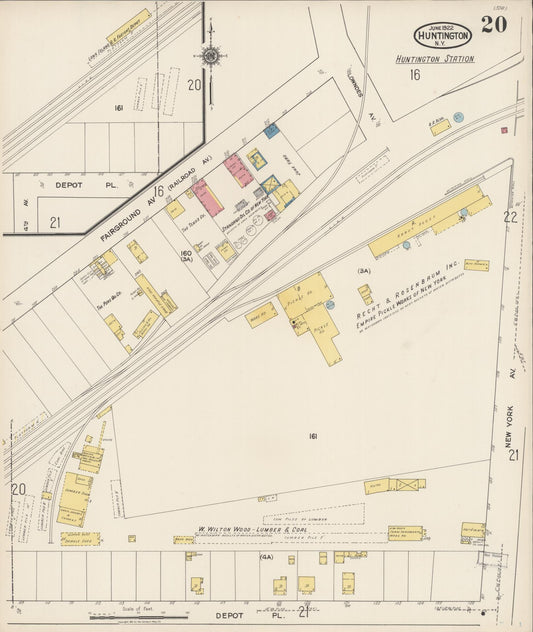 Sanborn Fire Insurance Map from Huntington, Suffolk County, New York (1922), Sheet #0020 - Historic Sanborn Fire Insurance Map Print, vintage old map wall art, antique decor, genealogy gift, New York New York map