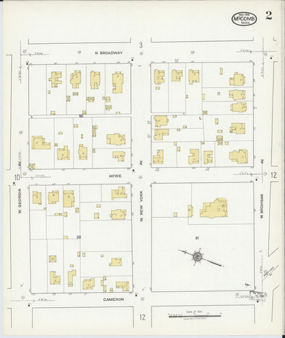 Sanborn Fire Insurance Map from McComb, Pike County, Mississippi (1918), Sheet #0002 - Complete Map Set gallery image, historic Sanborn map, vintage wall art, Mississippi Mississippi