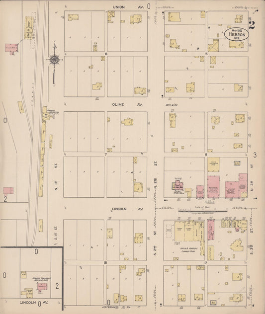 Sanborn Fire Insurance Map from Hebron, Thayer County, Nebraska (1922), Sheet #0002 - Historic Sanborn Fire Insurance Map Print, vintage old map wall art, antique decor, genealogy gift, Nebraska Nebraska map
