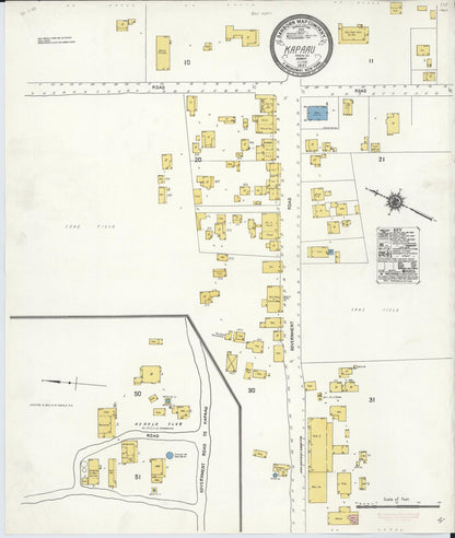 Sanborn Fire Insurance Map from Kapaau, Hawaii County, Hawaii (1921), Sheet #0001 - Historic Sanborn Fire Insurance Map Print, vintage old map wall art, antique decor, genealogy gift, Kapaau Hawaii map