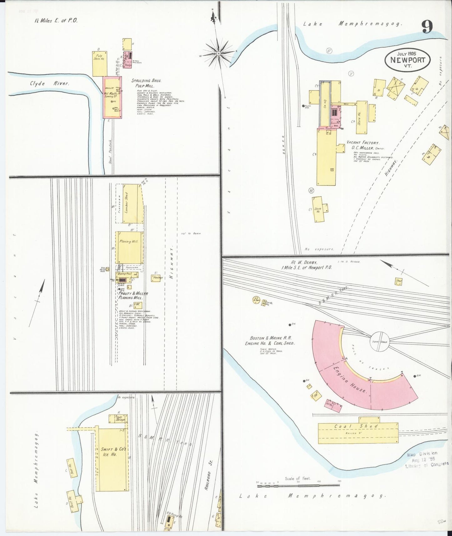 Sanborn Fire Insurance Map from Newport, Orleans County, Vermont (1905), Sheet #0009 - Historic Sanborn Fire Insurance Map Print, vintage old map wall art, antique decor, genealogy gift, Vermont Vermont map