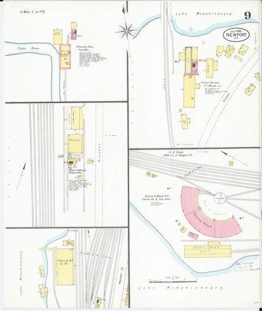 Sanborn Fire Insurance Map from Newport, Orleans County, Vermont (1905), Sheet #0009 - Historic Sanborn Fire Insurance Map Print, vintage old map wall art, antique decor, genealogy gift, Vermont Vermont map