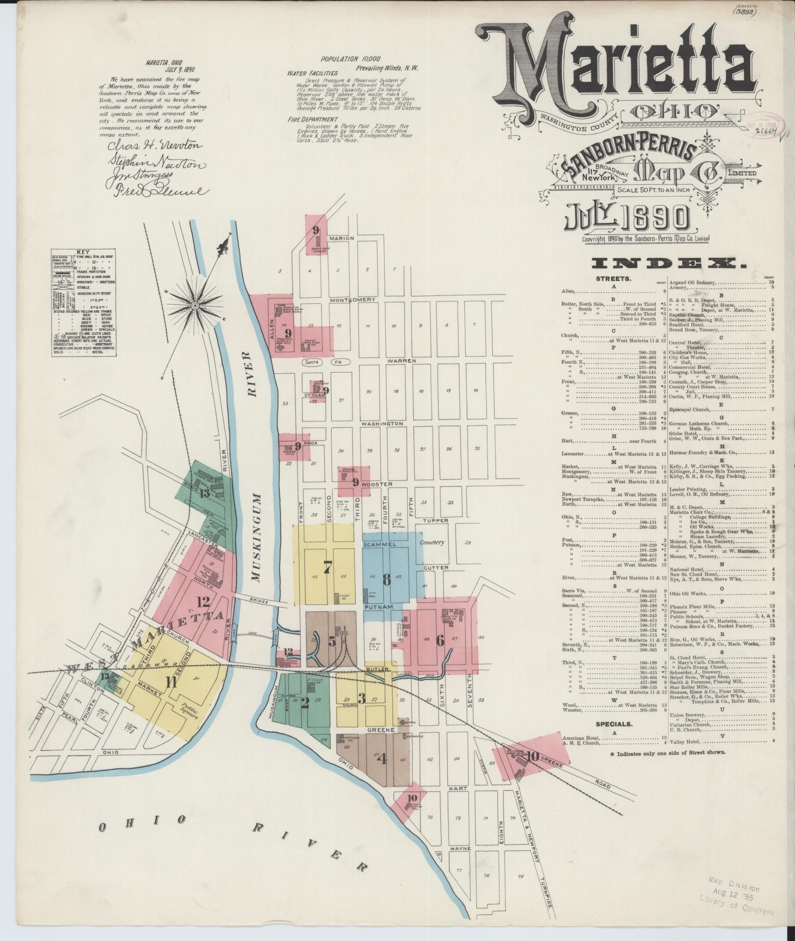 Sanborn Fire Insurance Map from Marietta, Washington County, Ohio (1890), Sheet #0001 - Historic Sanborn Fire Insurance Map Print, vintage old map wall art, antique decor, genealogy gift, Ohio Ohio map