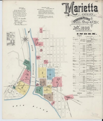 Sanborn Fire Insurance Map from Marietta, Washington County, Ohio (1890), Sheet #0001 - Historic Sanborn Fire Insurance Map Print, vintage old map wall art, antique decor, genealogy gift, Ohio Ohio map