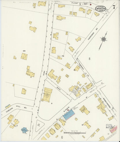 Sanborn Fire Insurance Map from Monson, Hampden County, Massachusetts (1918), Sheet #0007 - Historic Sanborn Fire Insurance Map Print, vintage old map wall art, antique decor, genealogy gift, Massachusetts Massachusetts map