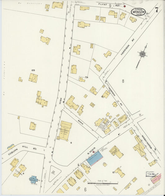Sanborn Fire Insurance Map from Monson, Hampden County, Massachusetts (1918), Sheet #0007 - Historic Sanborn Fire Insurance Map Print, vintage old map wall art, antique decor, genealogy gift, Massachusetts Massachusetts map