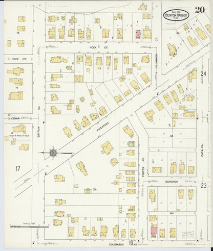 Sanborn Fire Insurance Map from Benton Harbor, Berrien County, Michigan (1911), Sheet #0020 - Historic Sanborn Fire Insurance Map Print, vintage old map wall art, antique decor, genealogy gift, Michigan Michigan map