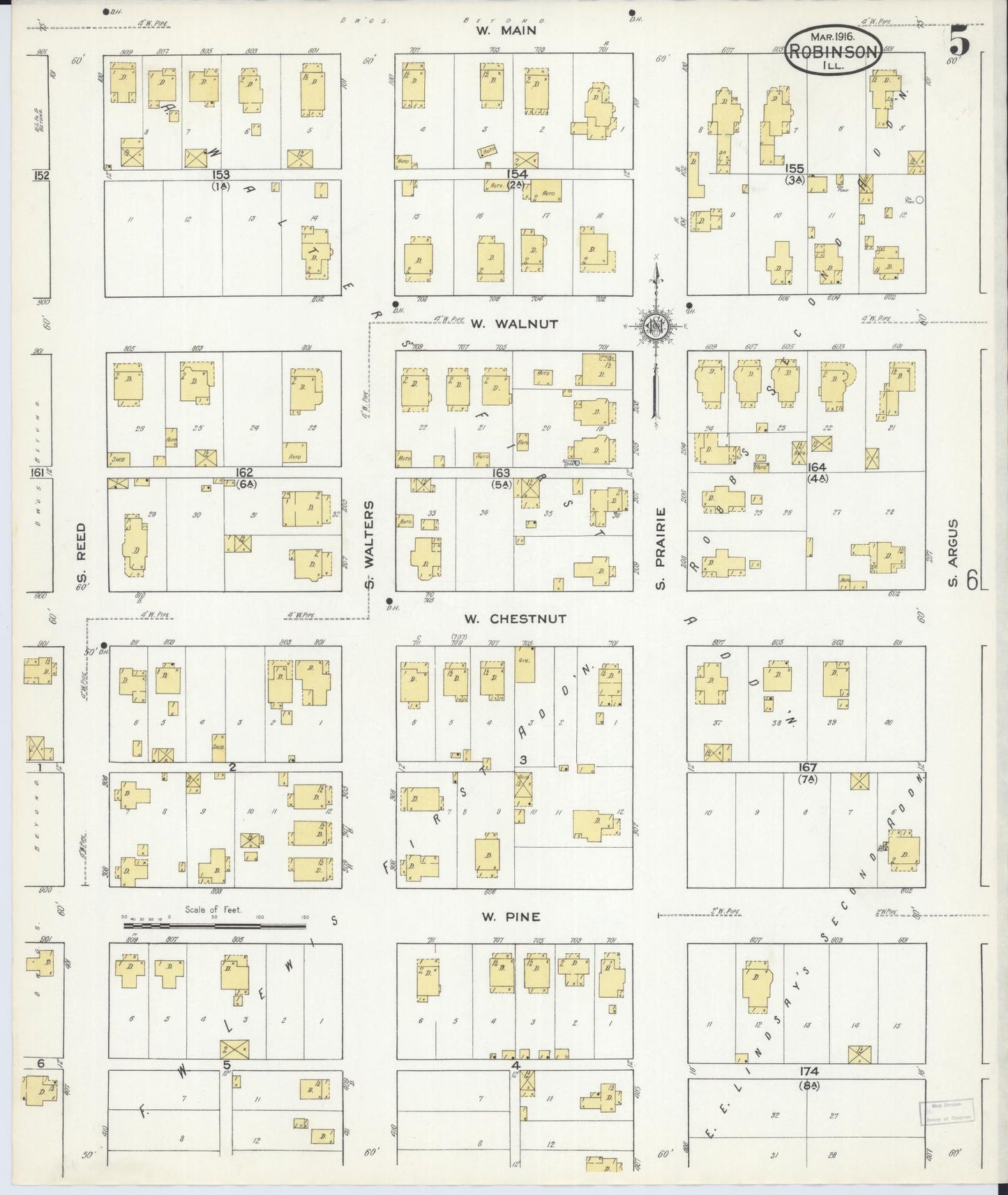 Sanborn Fire Insurance Map from Robinson, Crawford County, Illinois (1916), Sheet #0005 - Complete Map Set gallery image, historic Sanborn map, vintage wall art, Illinois Illinois
