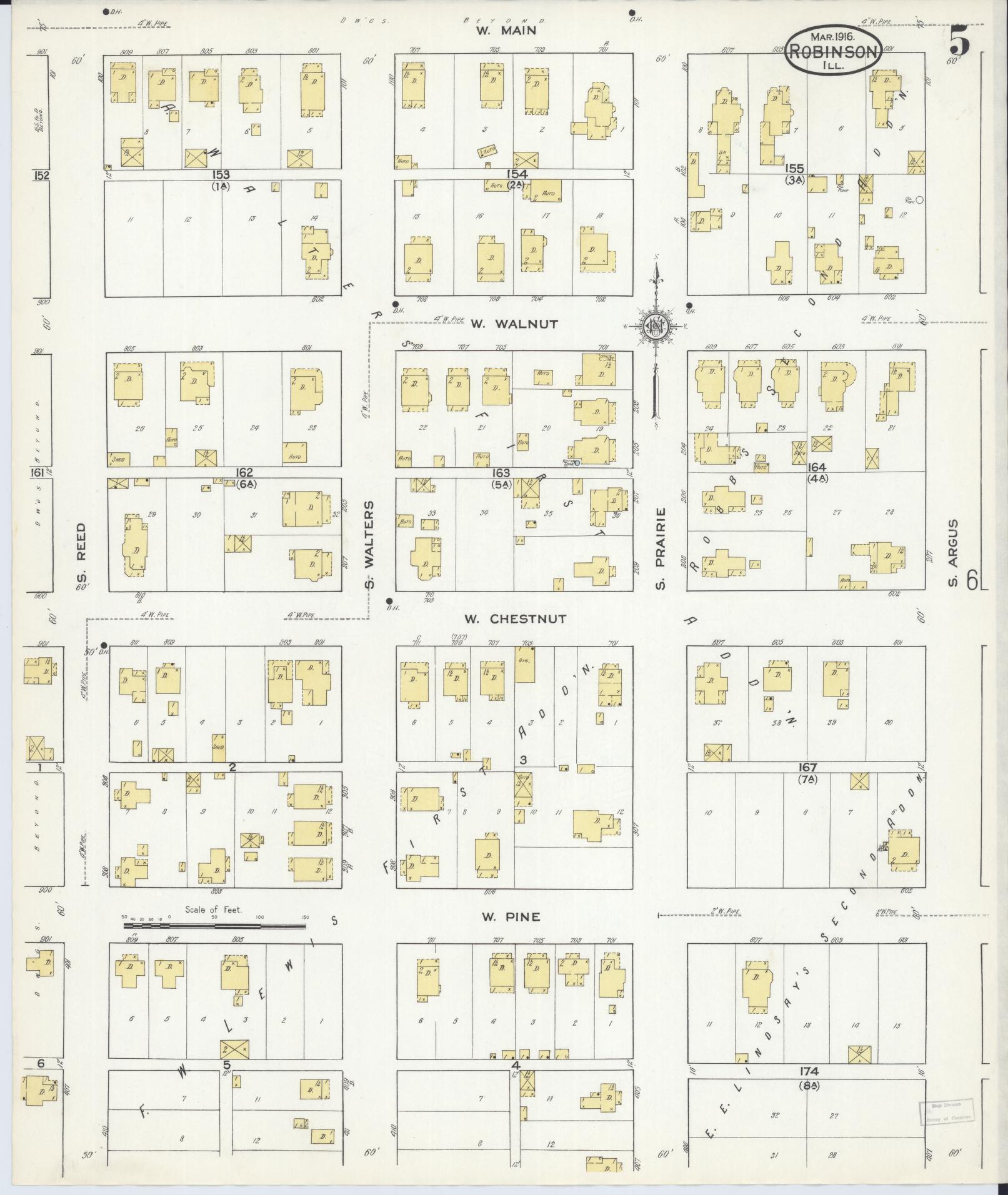 Sanborn Fire Insurance Map from Robinson, Crawford County, Illinois (1916), Sheet #0005 - Complete Map Set gallery image, historic Sanborn map, vintage wall art, Illinois Illinois
