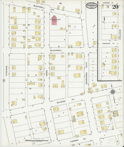 Sanborn Fire Insurance Map from Ranger, Eastland County, Texas (1920), Sheet #0020 - Complete Map Set gallery image, historic Sanborn map, vintage wall art, Texas Texas