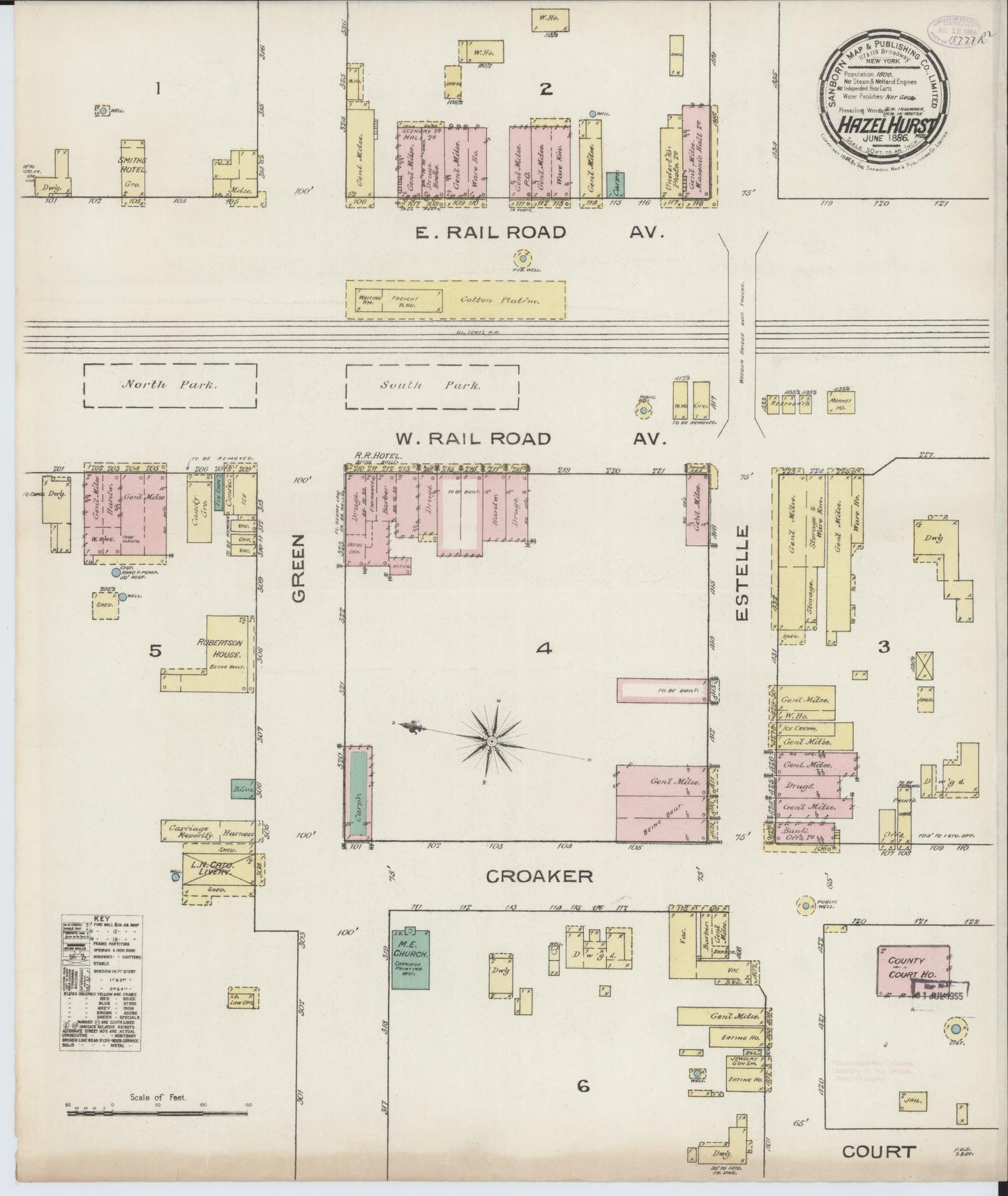 Sanborn Fire Insurance Map from Hazlehurst, Copiah County, Mississippi (1886), Sheet #0001 - Historic Sanborn Fire Insurance Map Print, vintage old map wall art, antique decor, genealogy gift, Mississippi Mississippi map