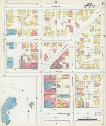 Sanborn Fire Insurance Map from Madison, Dane County, Wisconsin (1902), Sheet #0006 - Complete Map Set gallery image, historic Sanborn map, vintage wall art, Wisconsin Wisconsin
