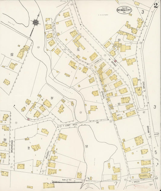 Sanborn Fire Insurance Map from Nevada City, Nevada County, California (1912), Sheet #0002 - Historic Sanborn Fire Insurance Map Print, vintage old map wall art, antique decor, genealogy gift, Nevada City Nevada map