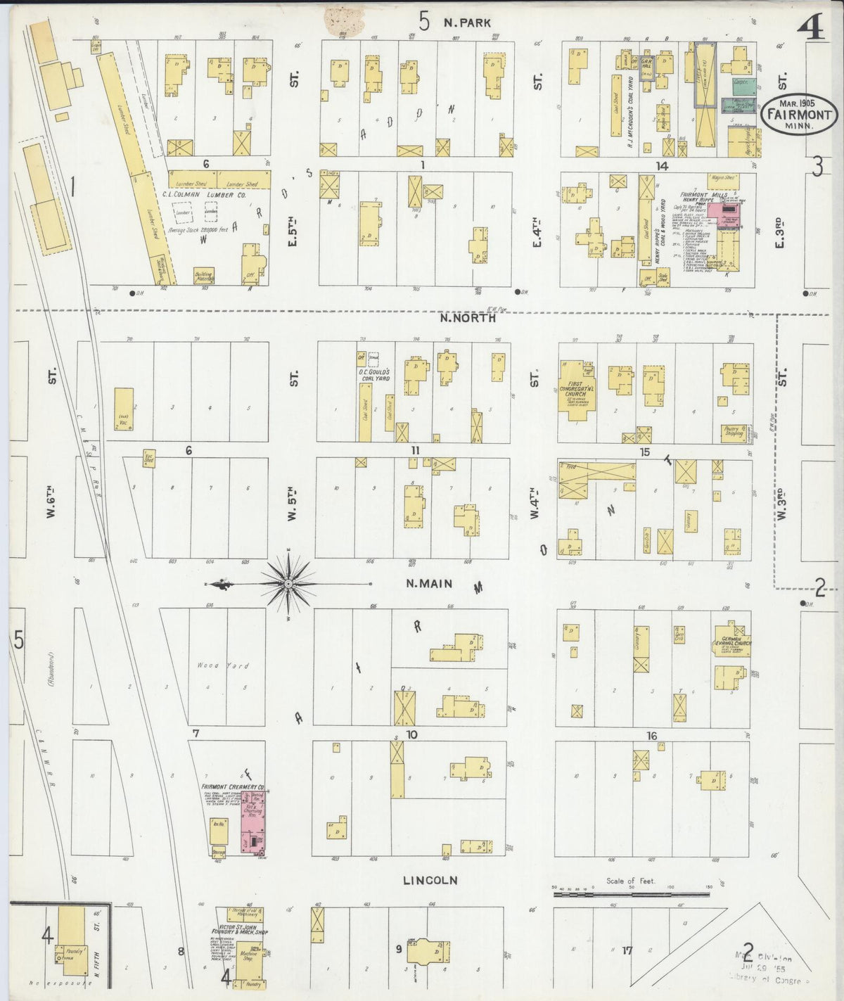 Sanborn Fire Insurance Map from Fairmont, Martin County, Minnesota (1905), Sheet #0004 - Historic Sanborn Fire Insurance Map Print, vintage old map wall art, antique decor, genealogy gift, Minnesota Minnesota map