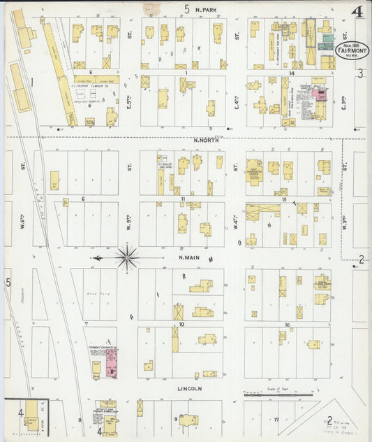 Sanborn Fire Insurance Map from Fairmont, Martin County, Minnesota (1905), Sheet #0004 - Historic Sanborn Fire Insurance Map Print, vintage old map wall art, antique decor, genealogy gift, Minnesota Minnesota map