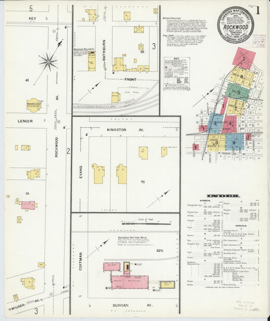 Sanborn Fire Insurance Map from Rockwood, Roane County, Tennessee (1908), Sheet #0001 - Complete Map Set gallery image, historic Sanborn map, vintage wall art, Tennessee Tennessee
